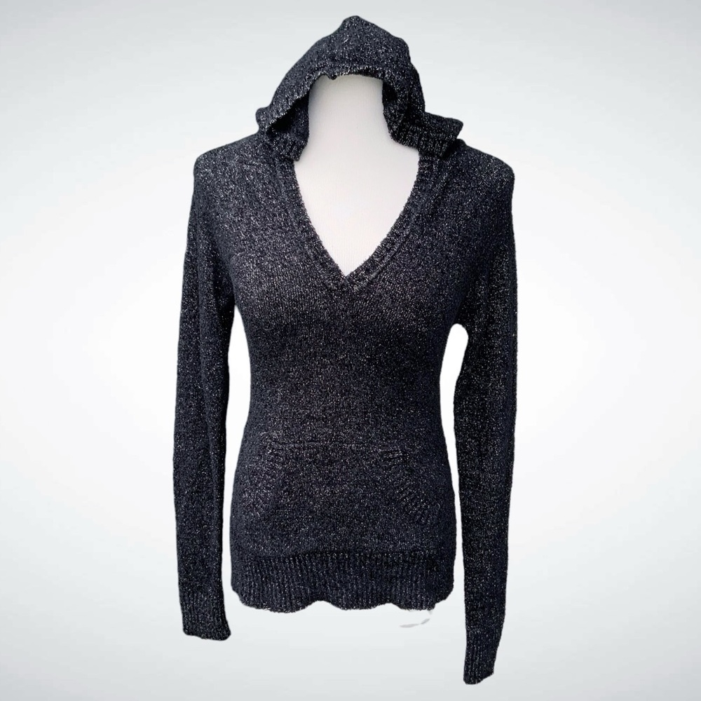 Lola Black Shimmery Long Sleeve Hoodie with Pockets